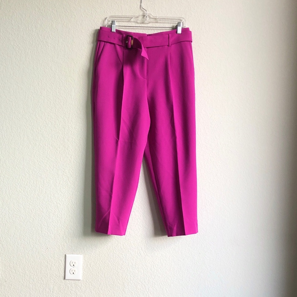 New Ann Taylor Belted Relaxed Tapered Ankle Pants Trousers Fuschia Pink 8 Petite